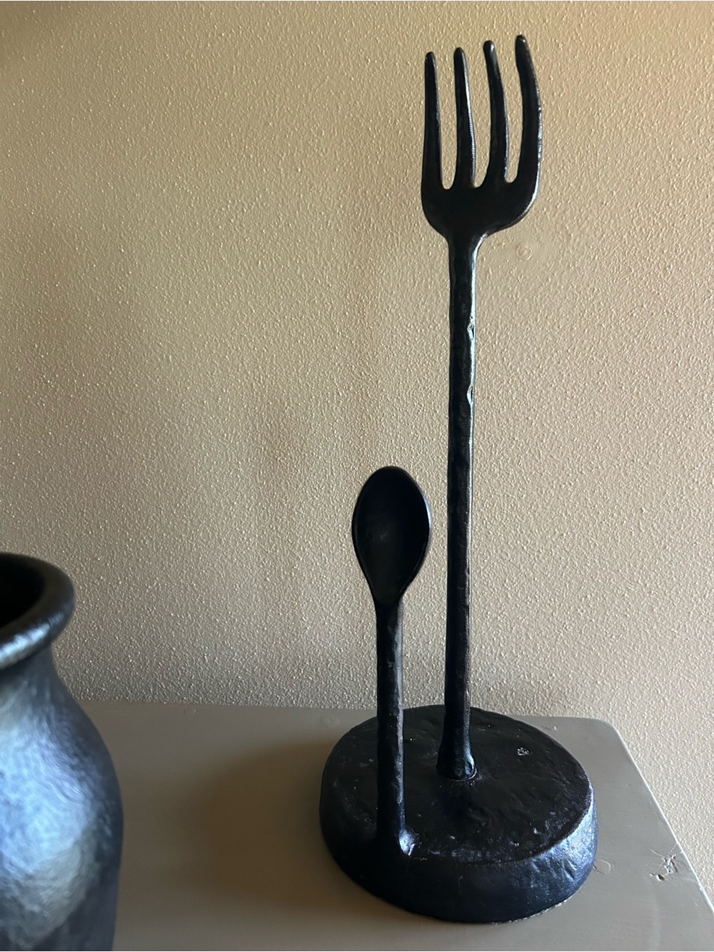Pottery Barn Black Forged Fork & Spoon Paper Towel Holder